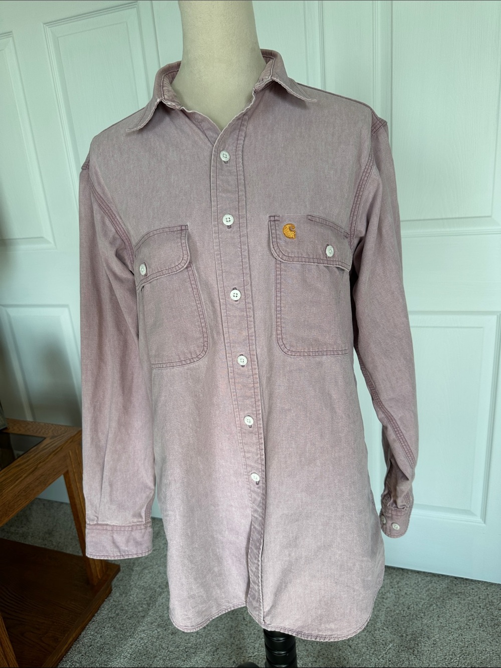 Carhartt button front long sleeves rugged outdoor work shirt lavender color XL